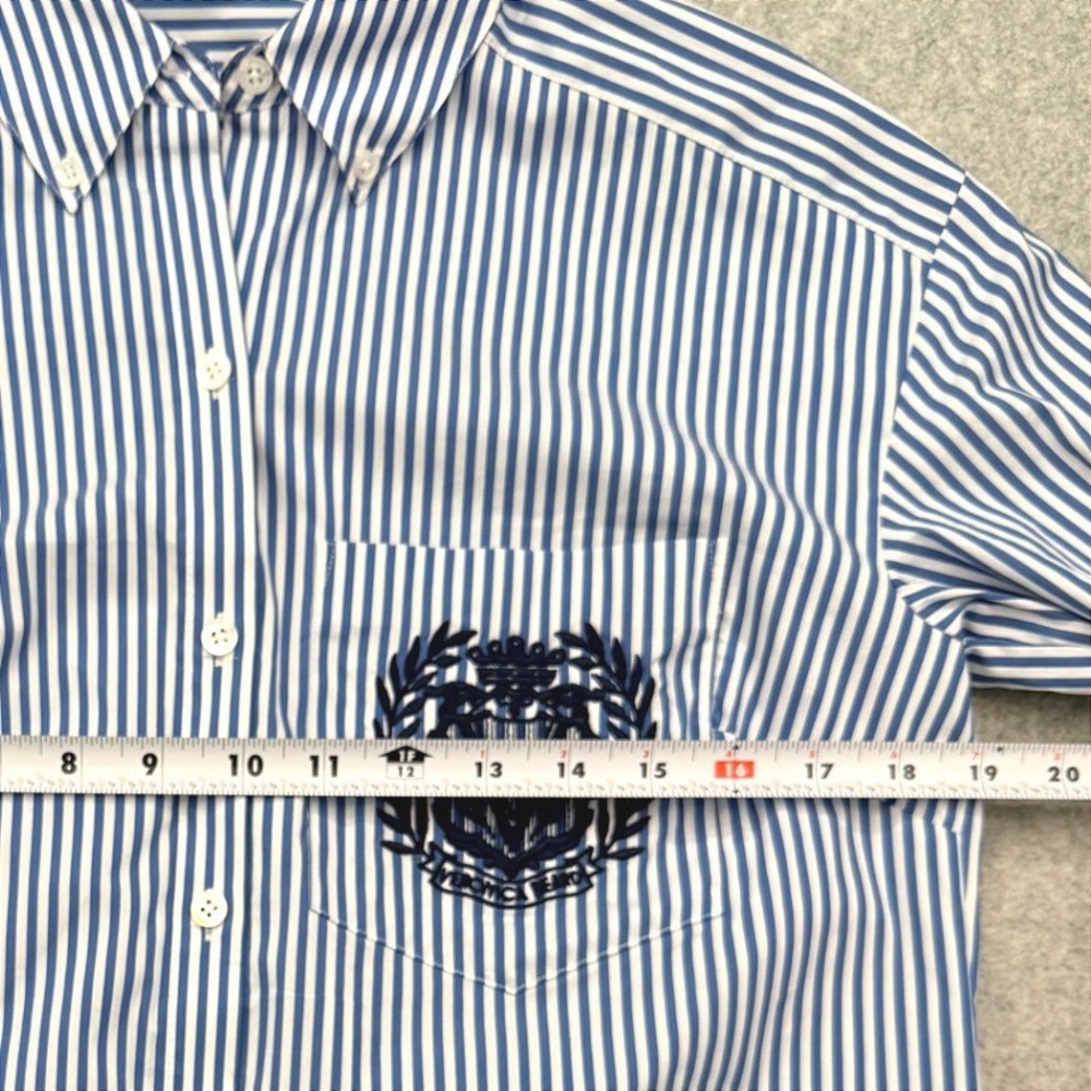 Veronica Beard Lloyd Stripe Crest Button Down Shirt Womens 2 Blue White Preppy - Picture 6 of 9